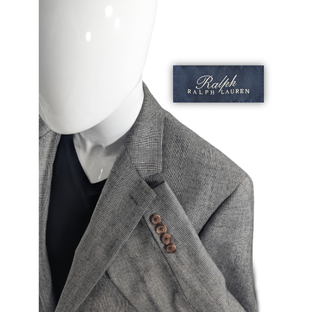 Ralph‎ Lauren Blazer Sport Coat 100% Wool Gray Glenn Check Suit Jacket 43R Slim